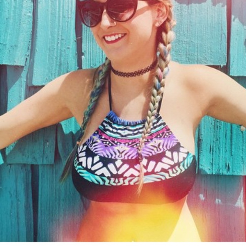 Black Tribal Halter Bikini Top