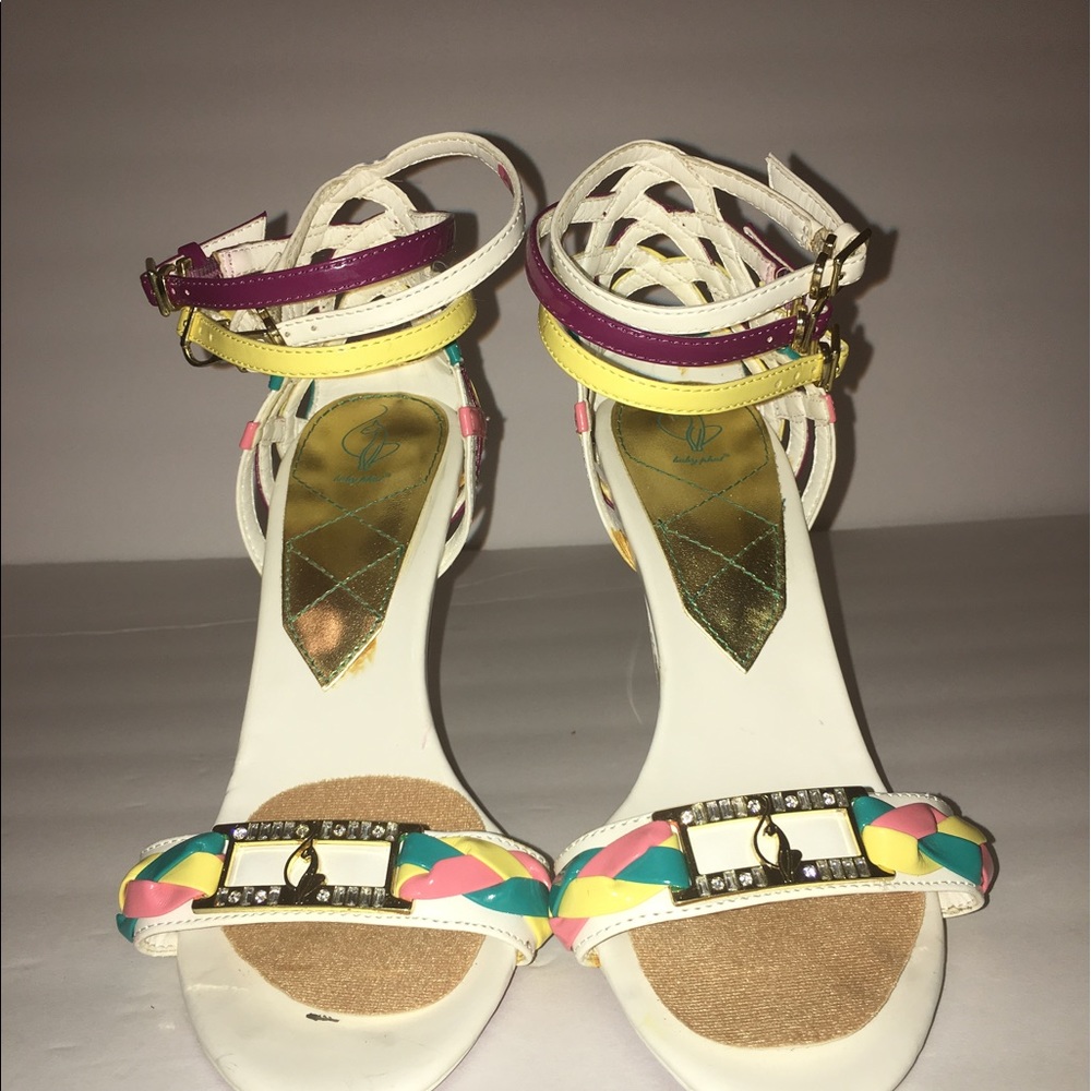 Multi color gold leather baby phat heels