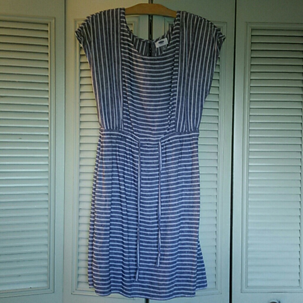 Striped blue and white linen dress