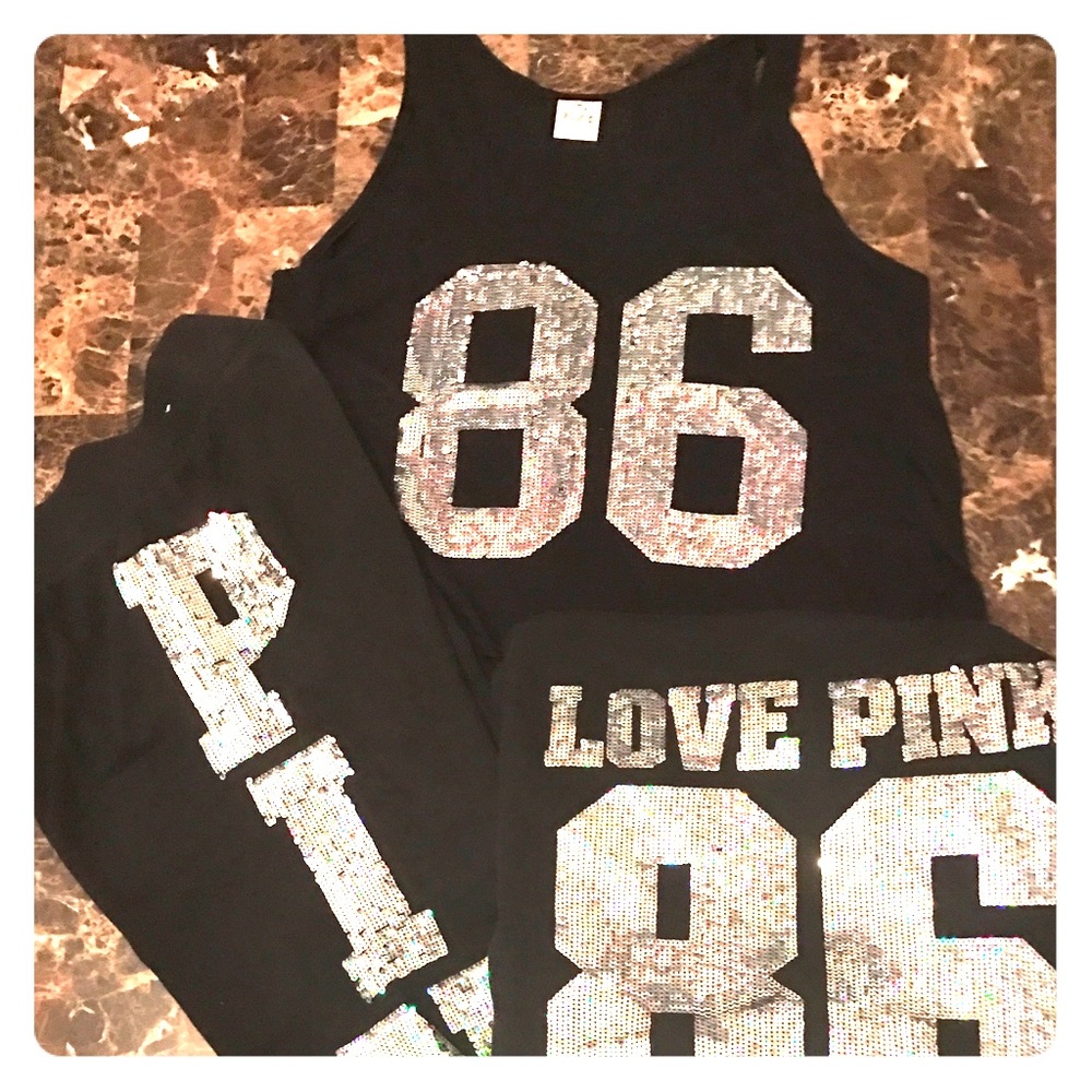 🎀PINK VS Silver Sequin Covered three in one set🎀