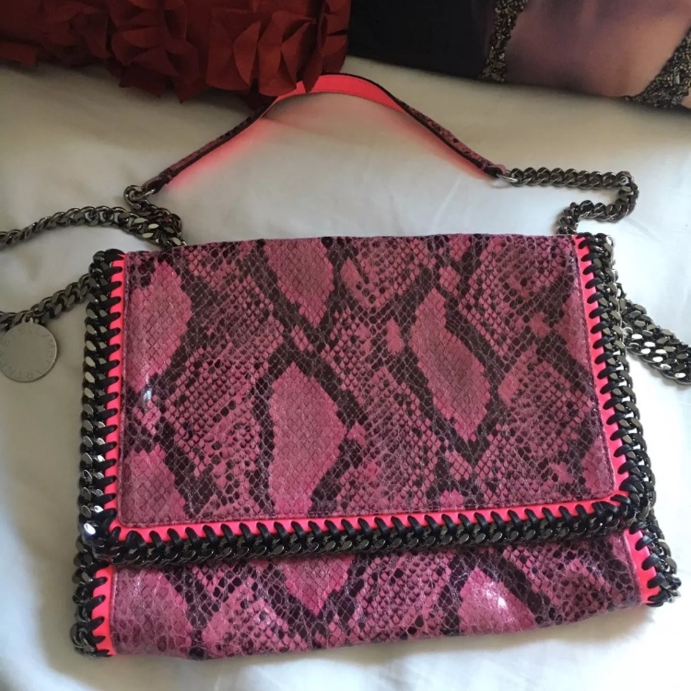 Stella McCartney faux hot pink python chain bag