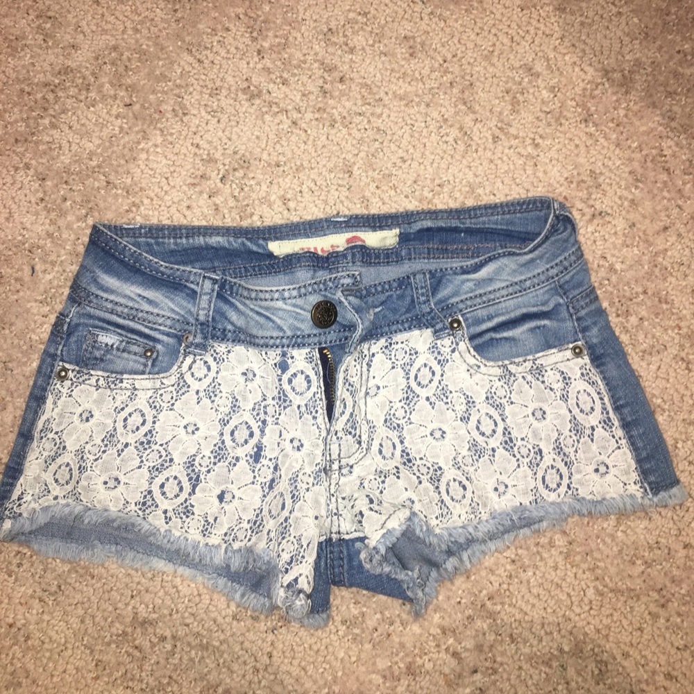 blue with white lace summer short shorts