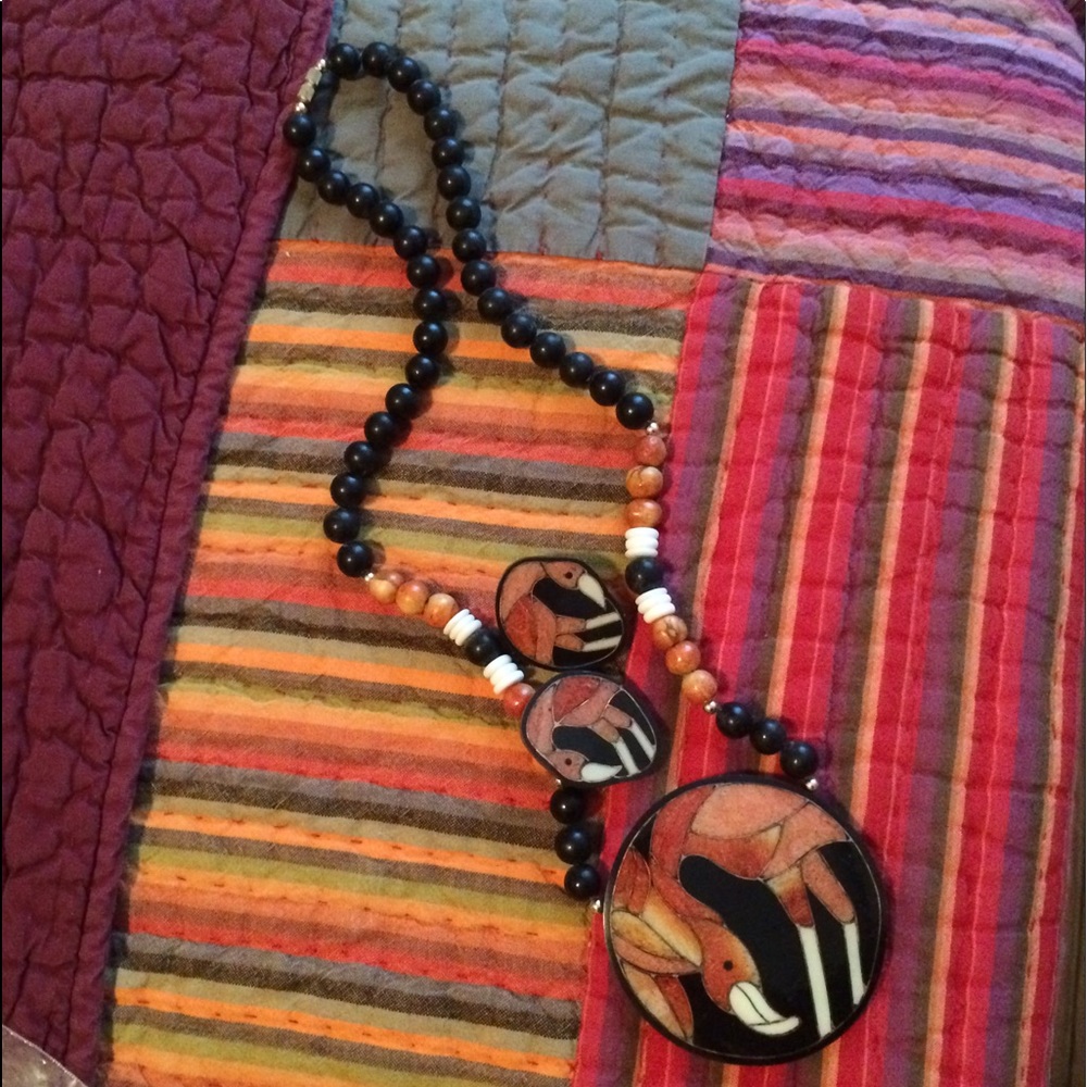 Flamingo beaded necklace and earrings