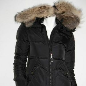 PAJAR CANADA BLACK NYLON DOWN COYOTE FUR COLLAR
