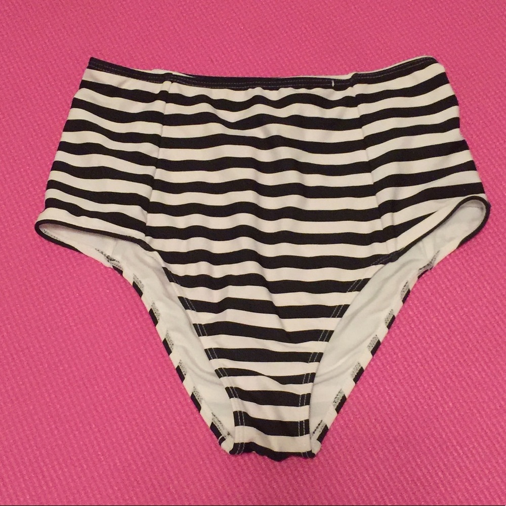 High-Waisted Black & White Striped Bikini Bottoms