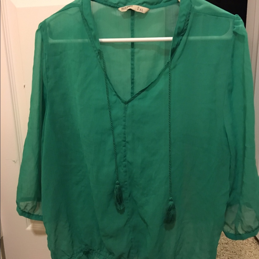 Green sheer blouse