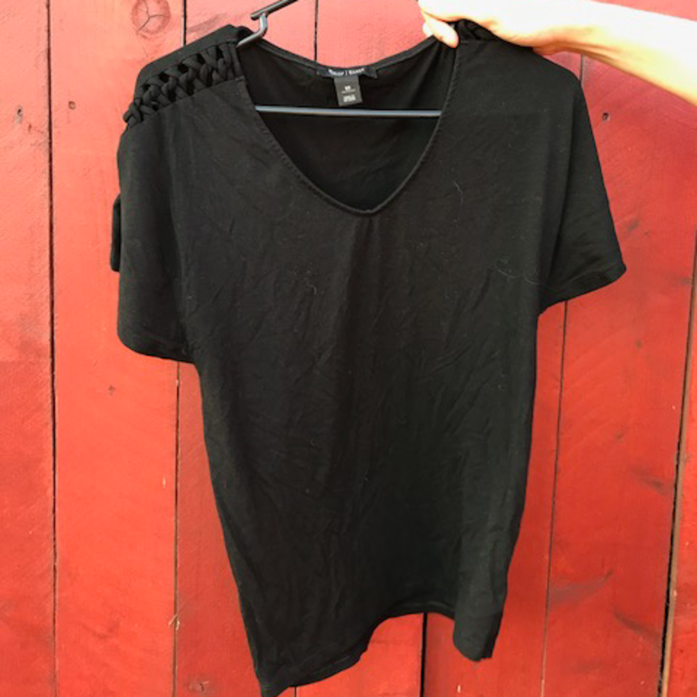 Black top with laced short sleeves