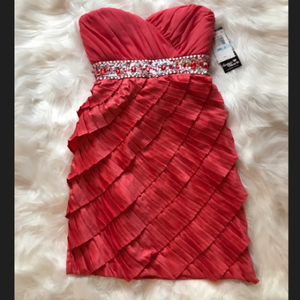 Orange/coral Sequin Hearts Juniors cocktail dress