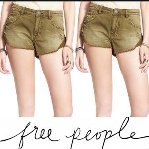 Free people olive distressed denim shorts