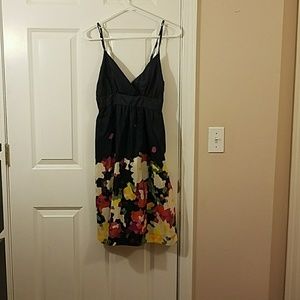 Theory - silk dress- navy with geo-floral border