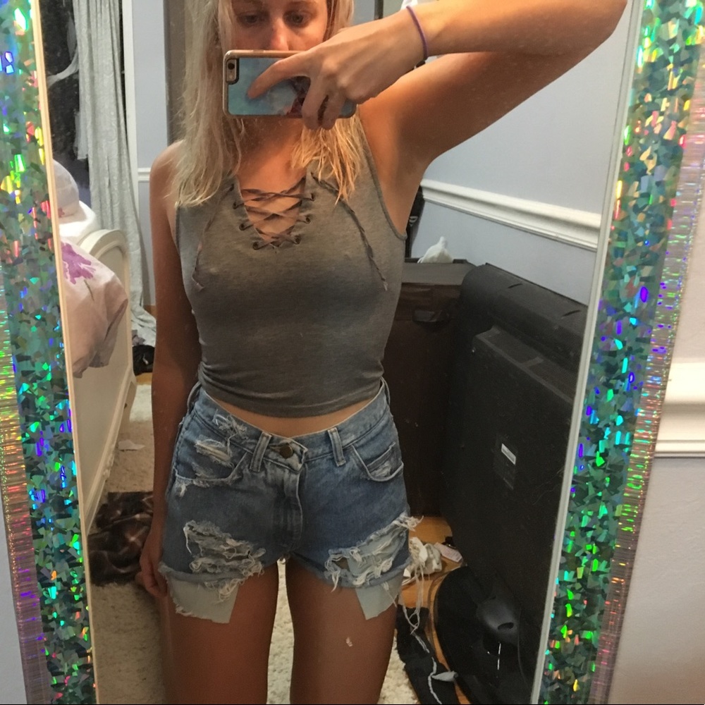 Topshop lace up crop top