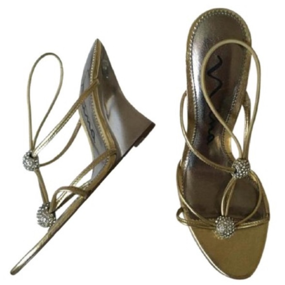 Nina gold sandals w/ glass heels