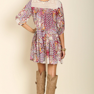 Umgee Tops - Umgee Peasant chrochet detail Dress Umgee Tops - Umgee Peasant chrochet detail Dress