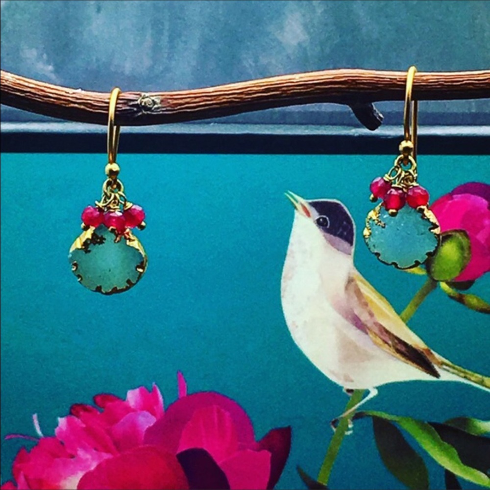 Handmade Blue Lagoon Druzy & rubi earrings - Picture 1 of 5