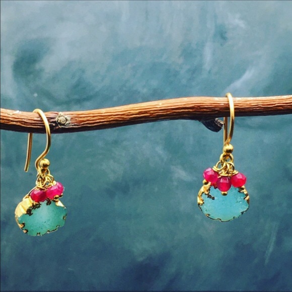 Handmade Blue Lagoon Druzy & rubi earrings - Picture 3 of 5