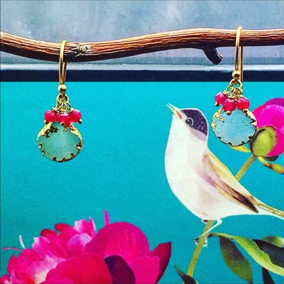 Handmade Blue Lagoon Druzy & rubi earrings - Picture 4 of 5