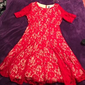 Nude and Red Lace Short Fit and Flare Dress 12