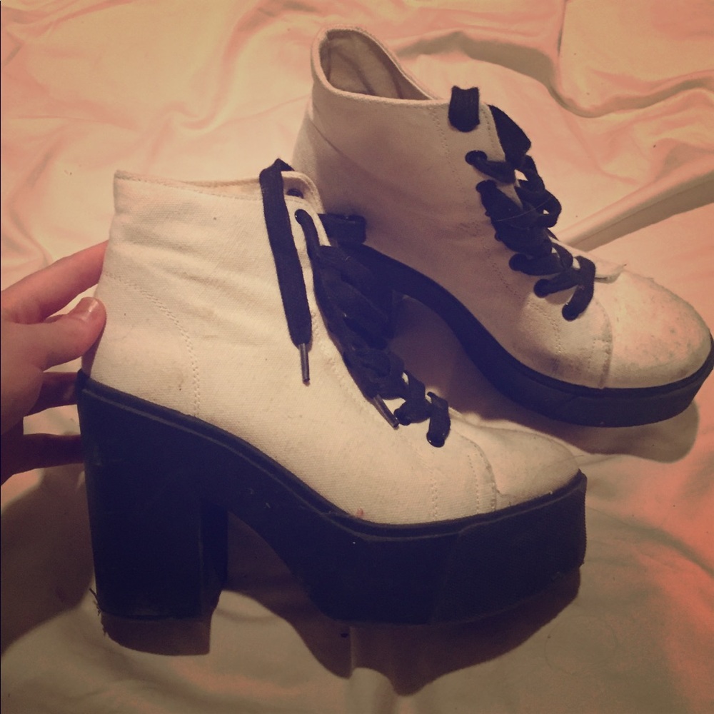 White/black lace up heels