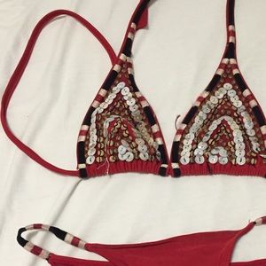 red tribal swimsuit
