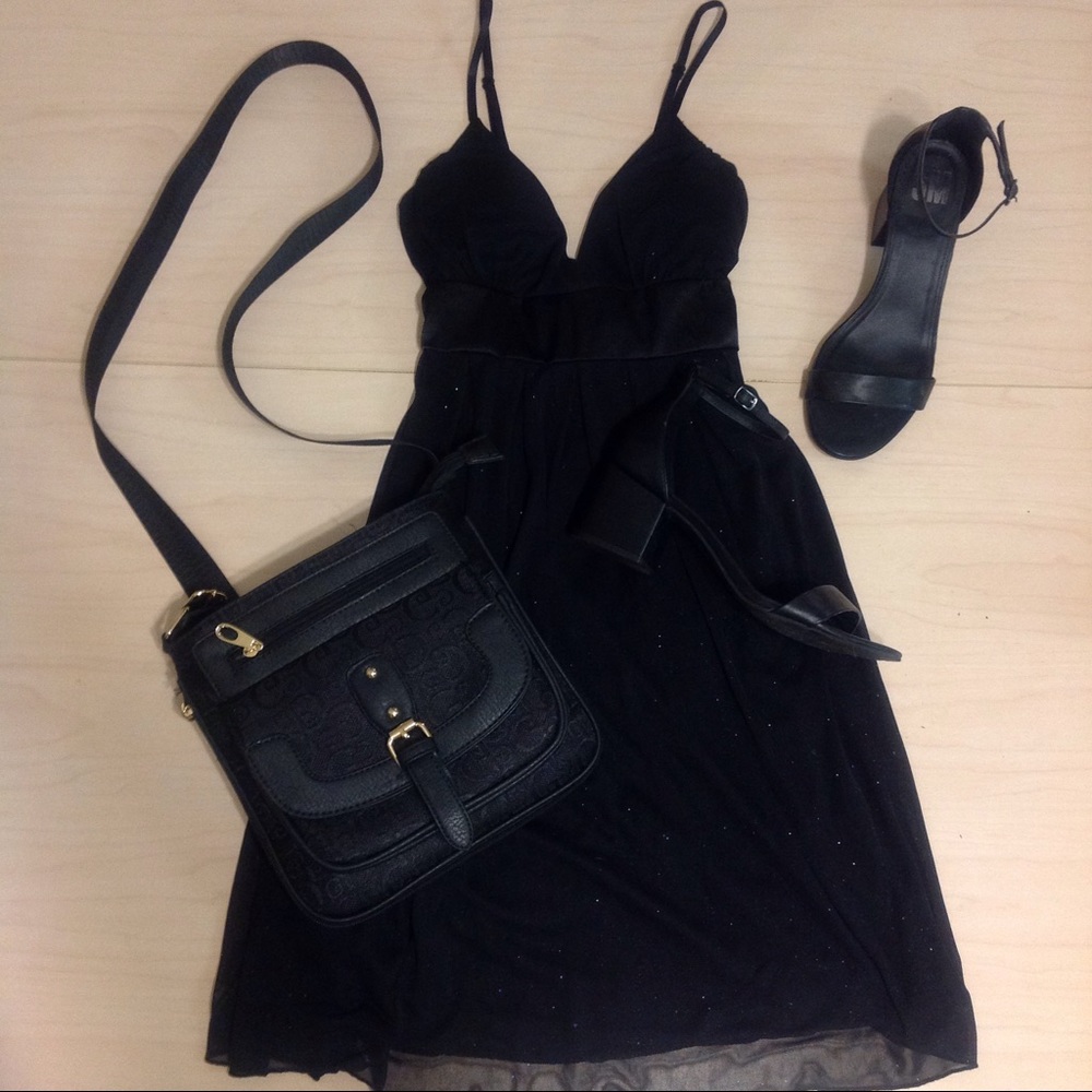 Black Dress With Silver Sparkles & Satin Tie