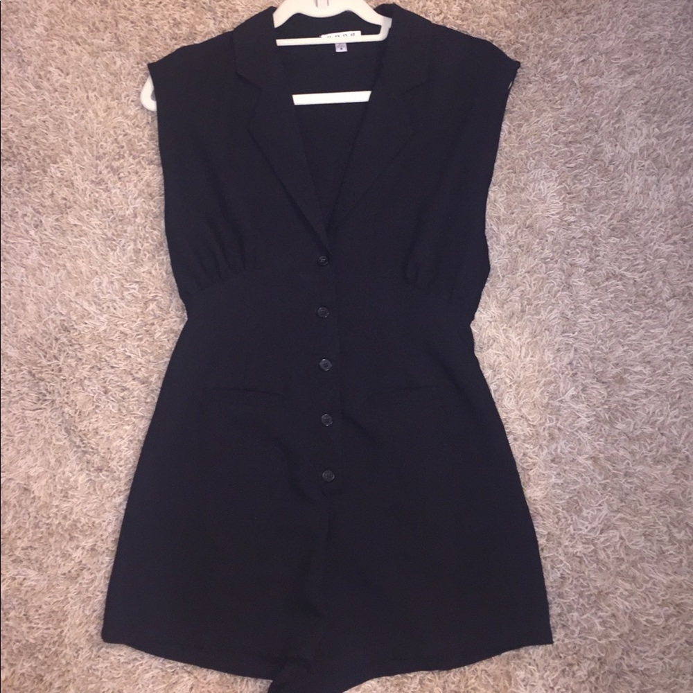 Black Tuxedo Style Romper With Button Up Front - image 1