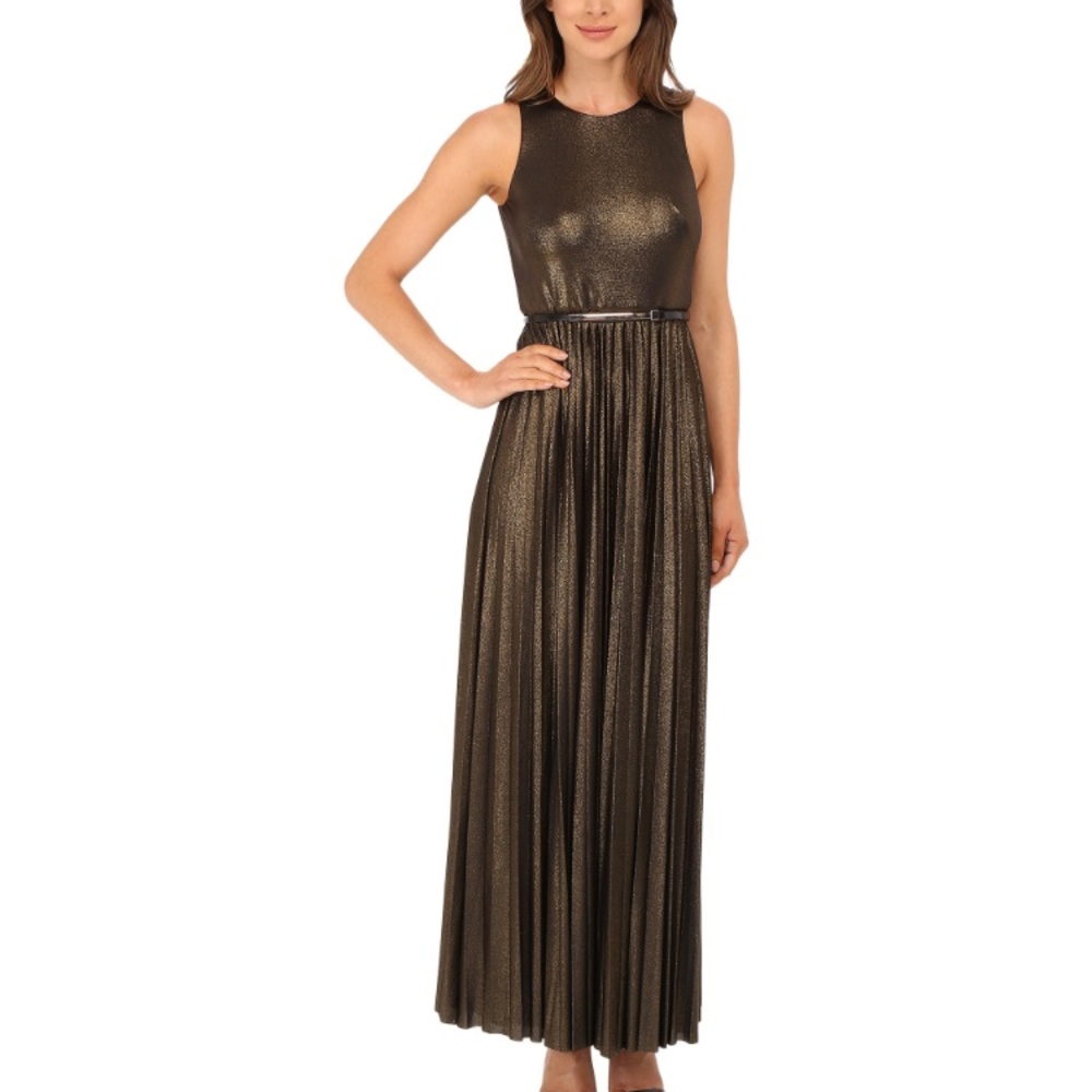 Donna Morgan gold sleeveless pleated gown