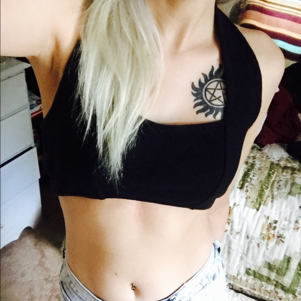 Black halter crop top