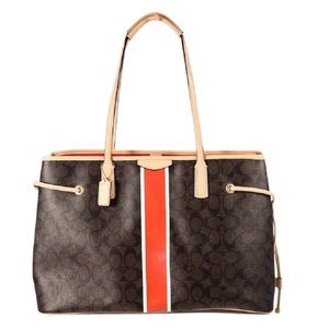 Coach Signature Stripe Orange on Monogram Tote 🔸