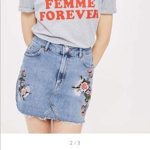Topshop embroidered denim mini skirt