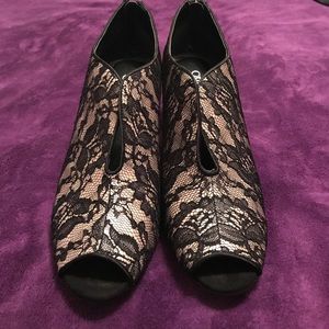 Cato Black and Silver Lace Bootie Heels