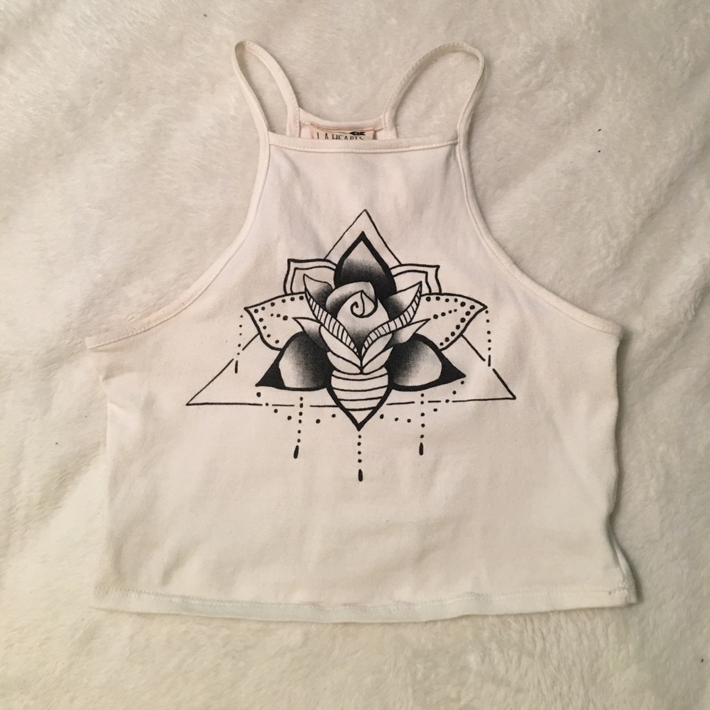 L.A. Hearts Rose Black and White Halter Crop Top