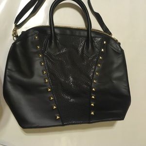 Black Textured Stud Satchel