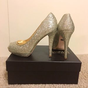 Badgley Mischka Glitter Peep Toe Heels