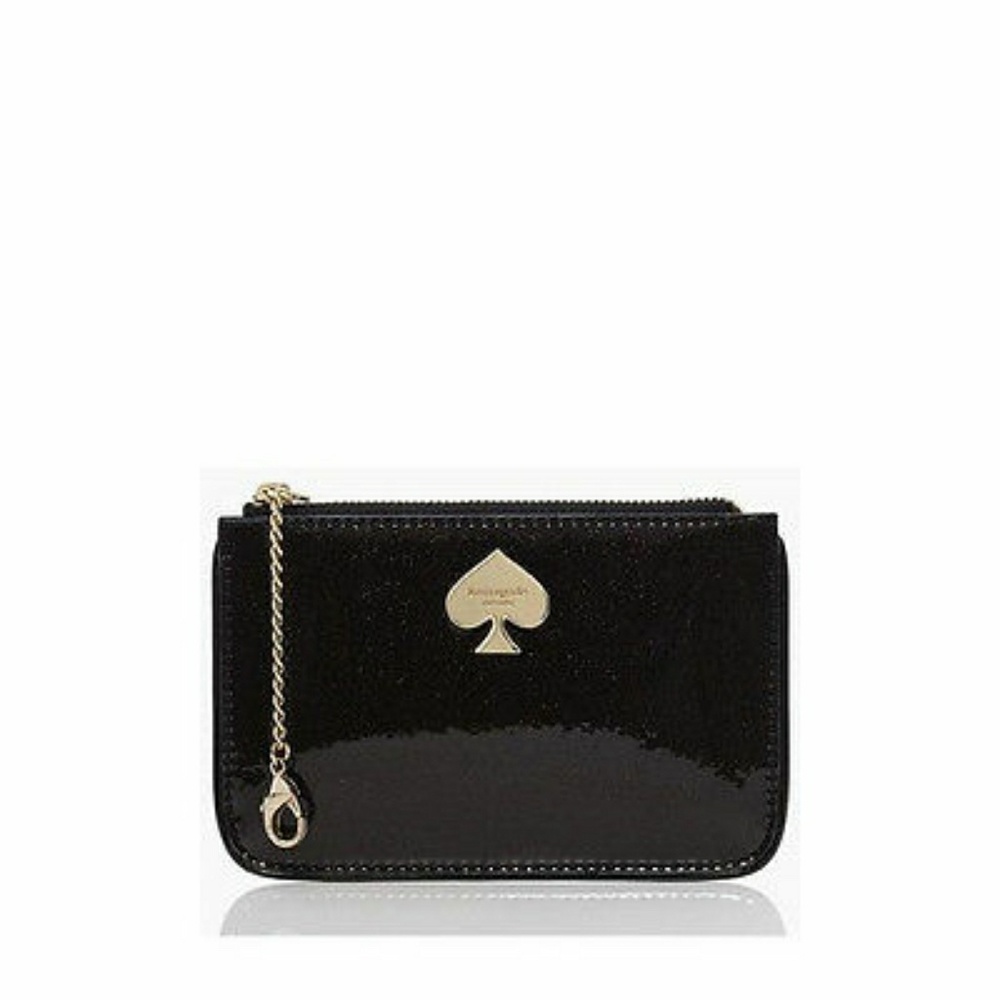 Kate Spade Black Glitter Small Flat Pouch