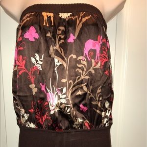Bebe strapless silk top.