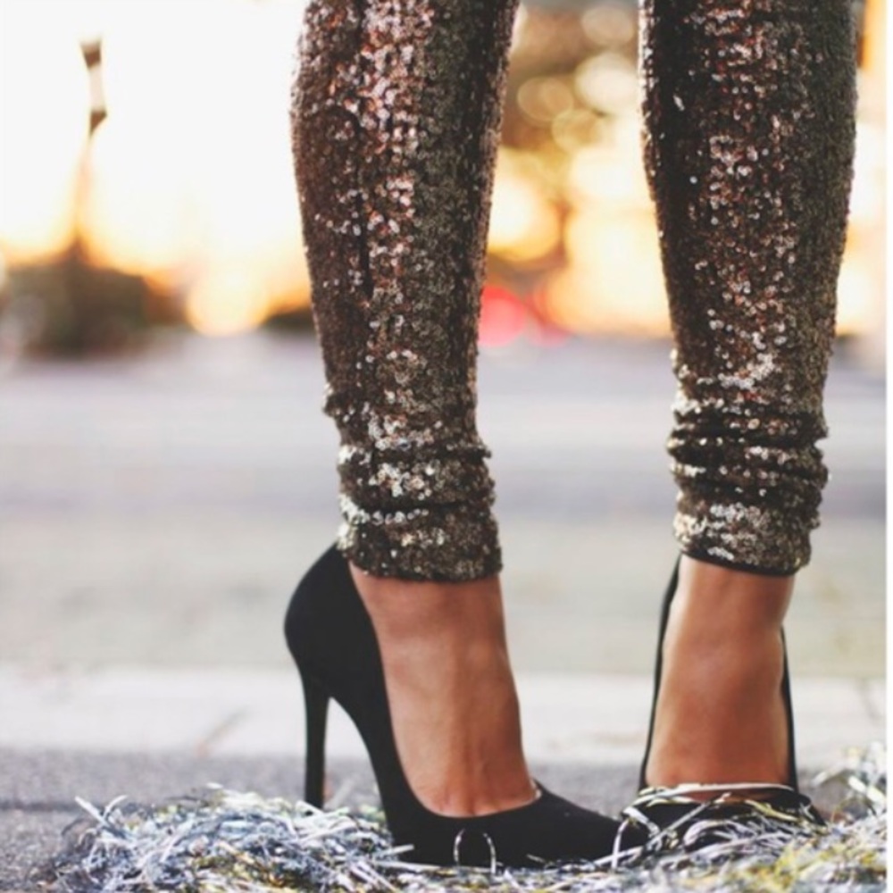 Bronze Sequins Skinny Pants