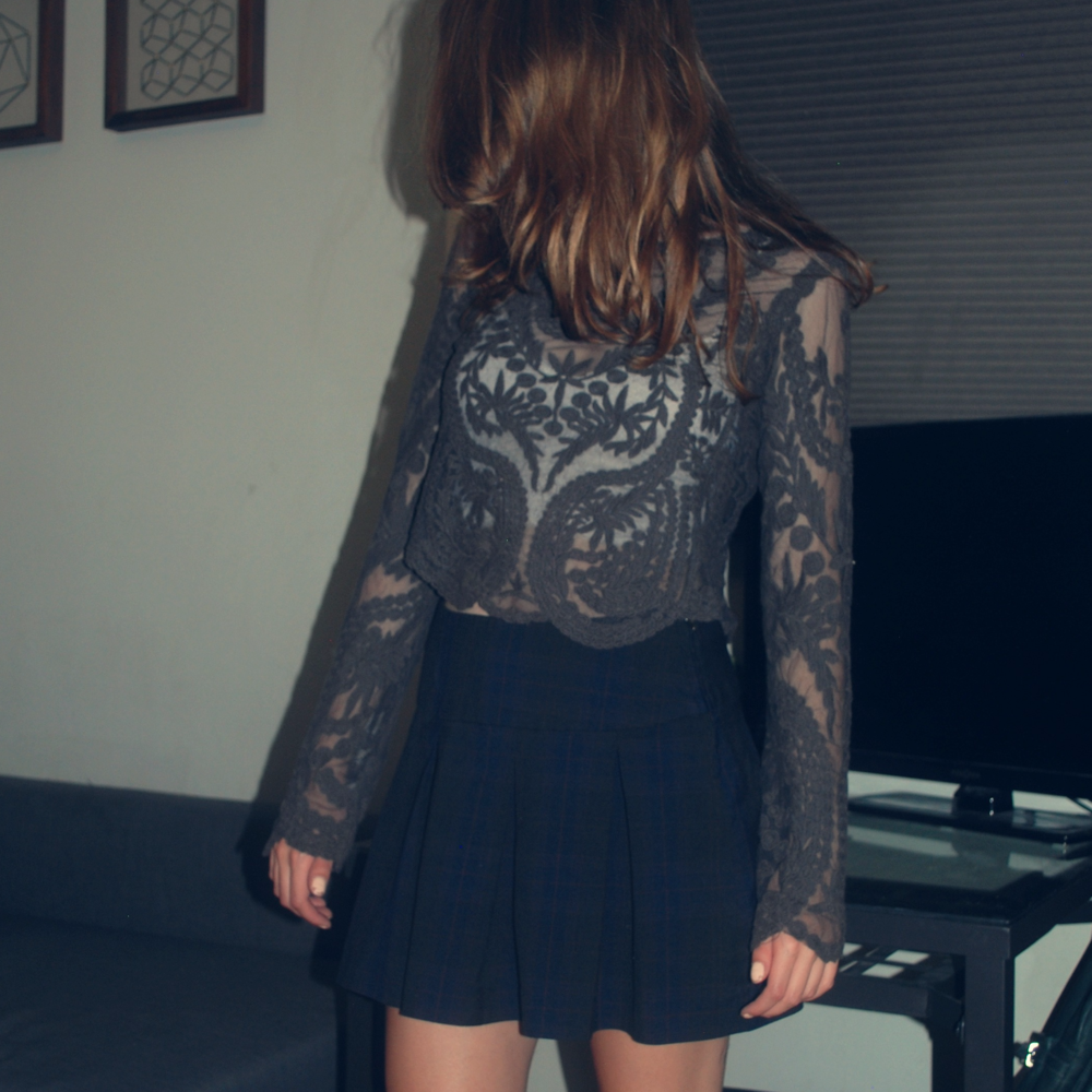 Grey mesh detailed long sleeve shirt