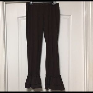 Chocolate brown ruffle pants.