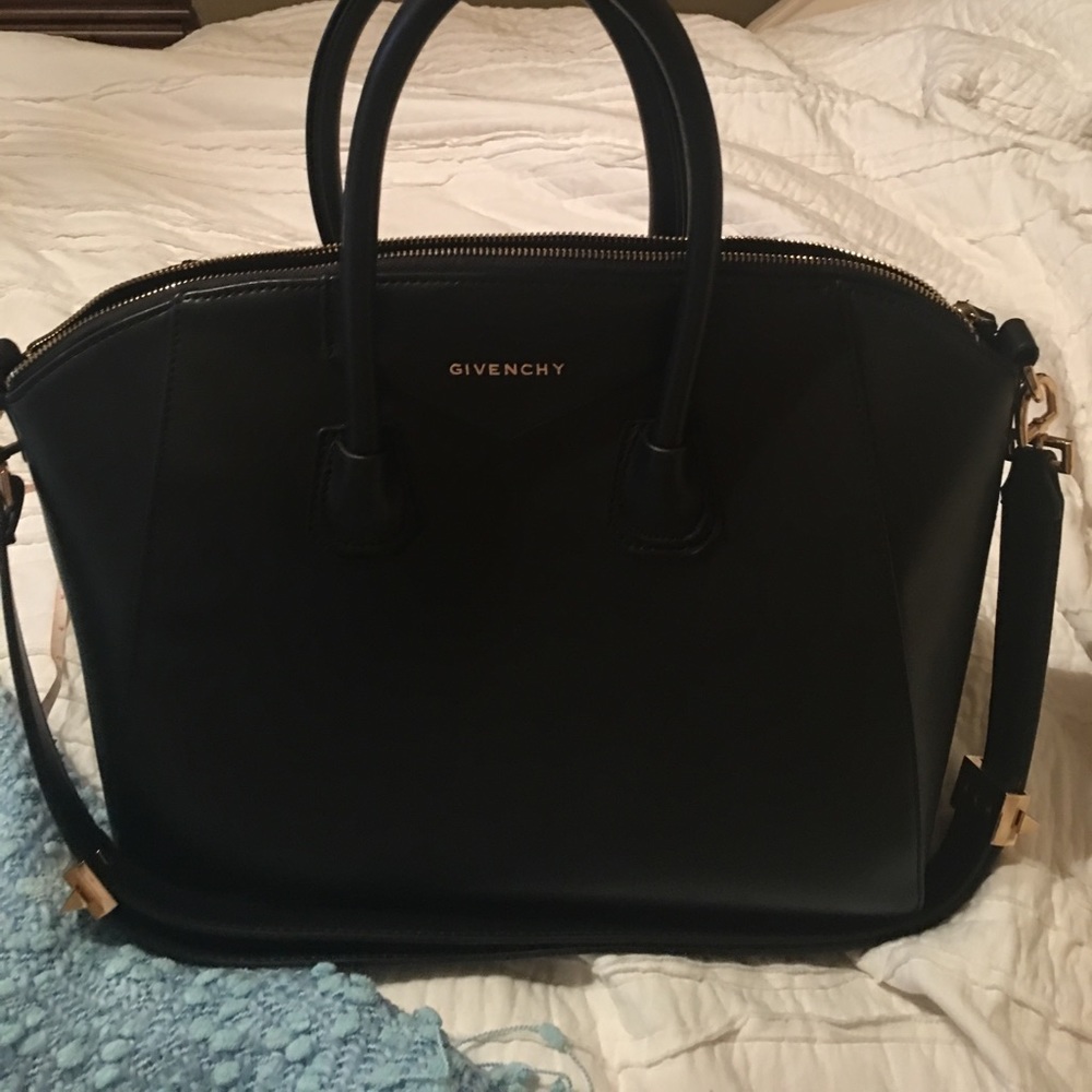 Designer inspired black tote bag w/ gold hardware