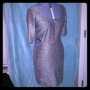 BCBGen Silver lamé side cut out dress