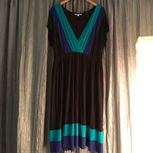 Black, Blue & Green Pink Rose Midi Dress