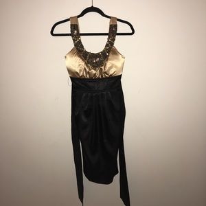 gold and black silk dress