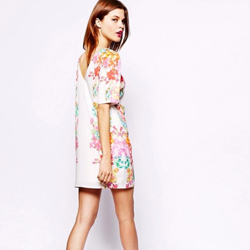 ASOS White Floral Sheath Dress in Size 10