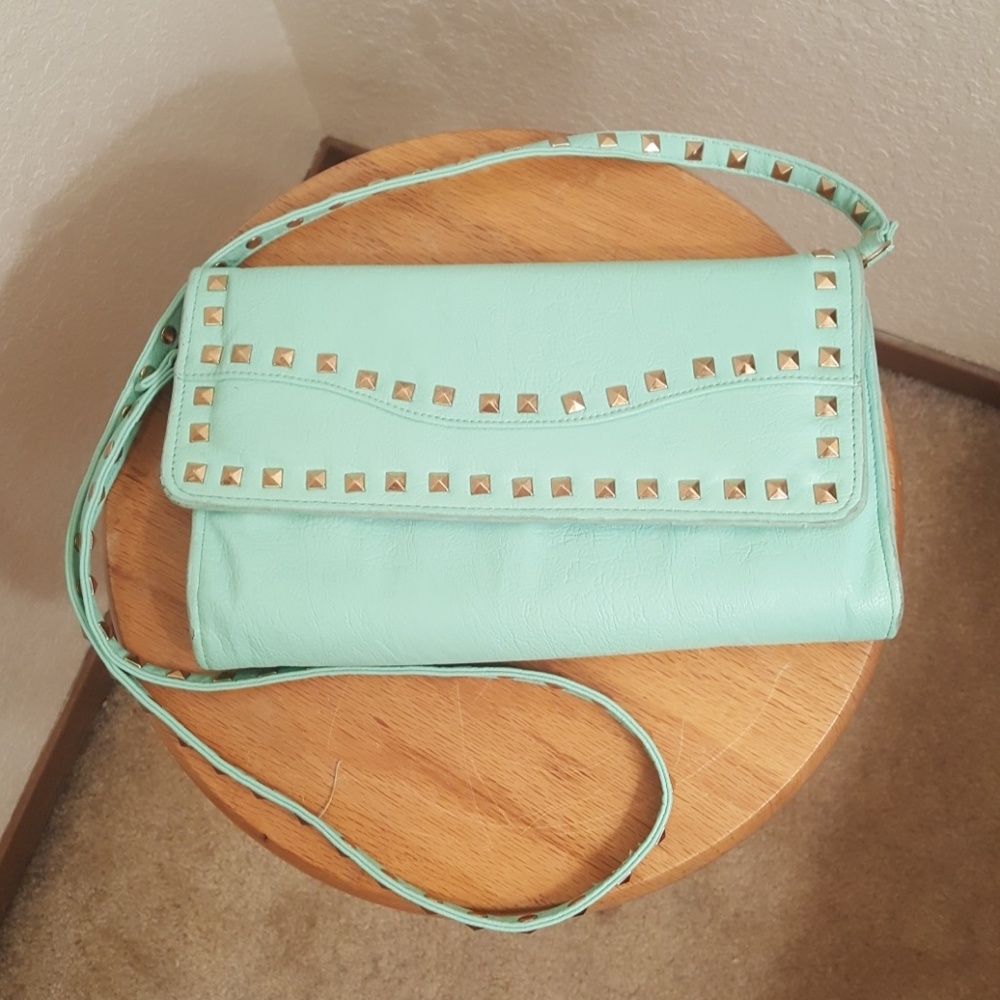SOLD Seafoam purse with gold studs