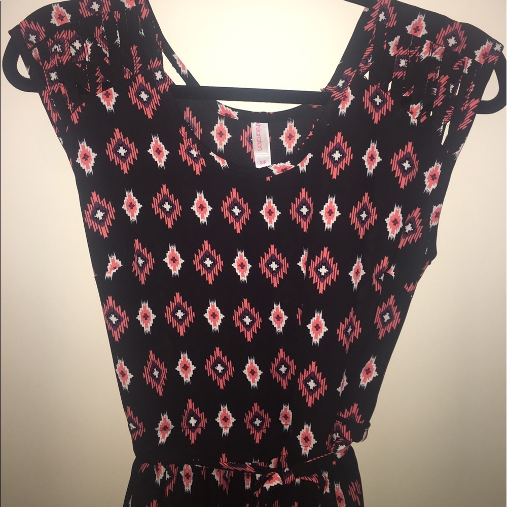 Printed black shift dress