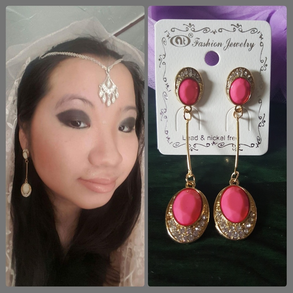 Pink Double Gem and Stone Earrings~NWT