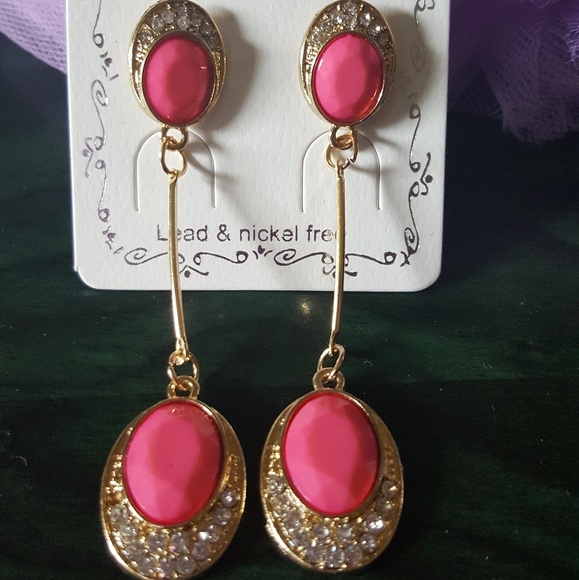 Pink Double Gem and Stone Earrings~NWT - Picture 2 of 2