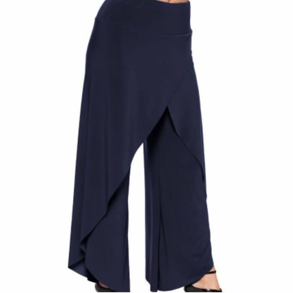 Navy Crossover Drape Pants