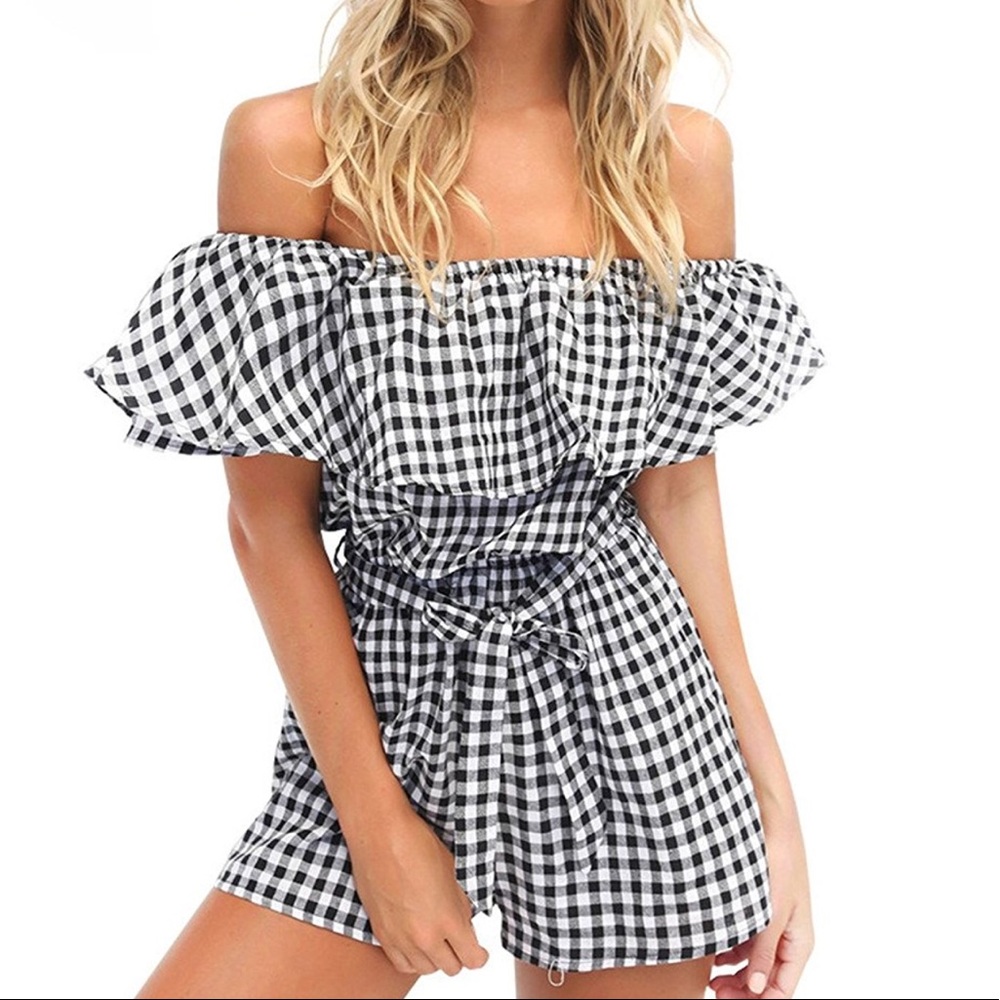 Gingham Print Romper