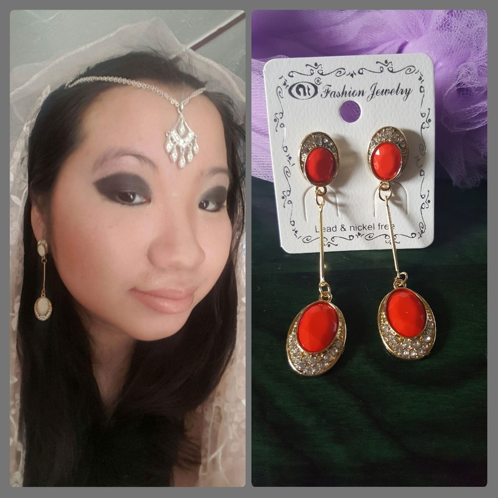 Red Double Gem and Stone Earrings~NWT